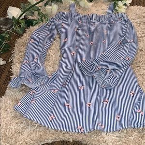 Girls Size 7 Pinstriped Butterfly Dress.
